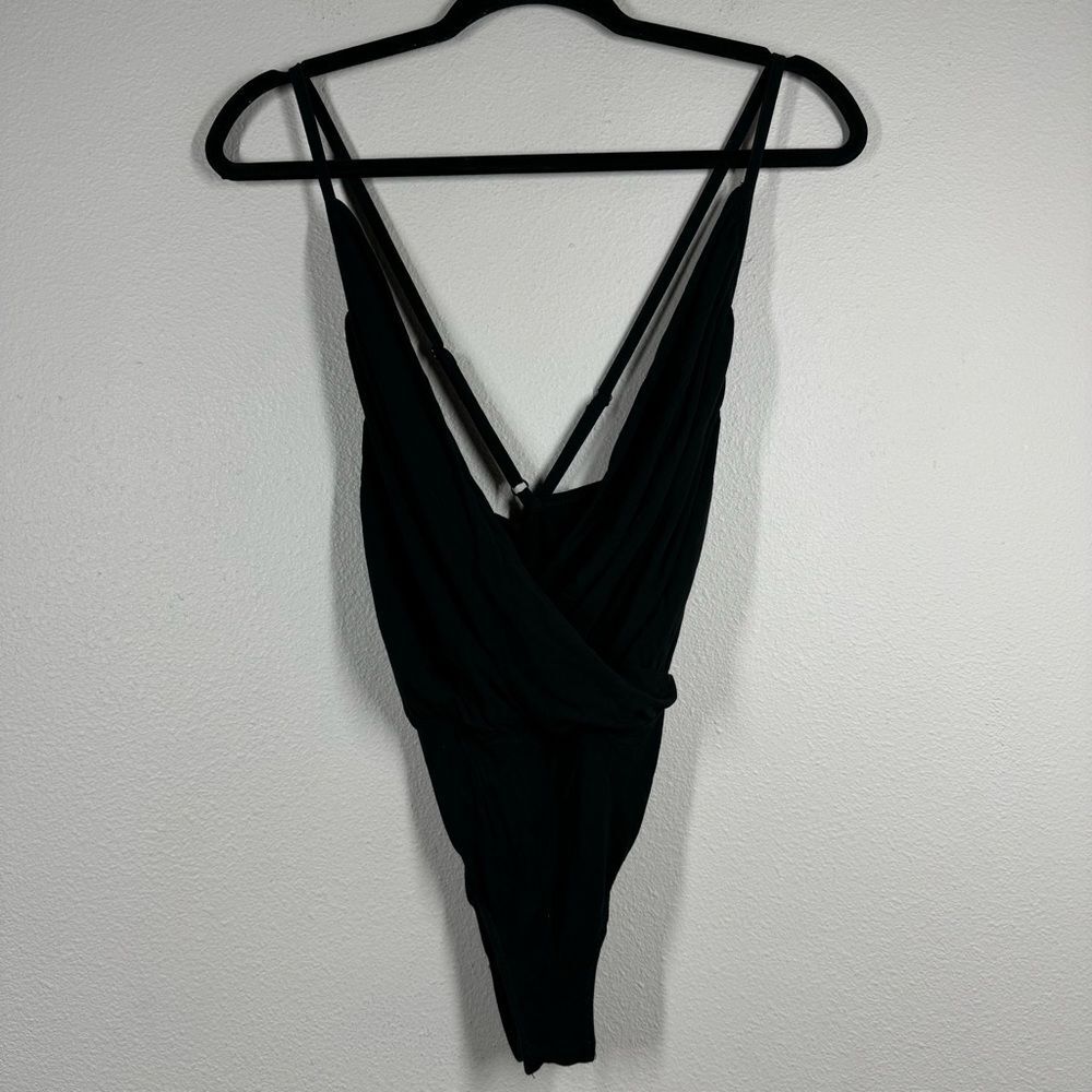 UO Kimchi Blue Surplice Cross Back Black Bodysuit Deep V Date Night Size Medium